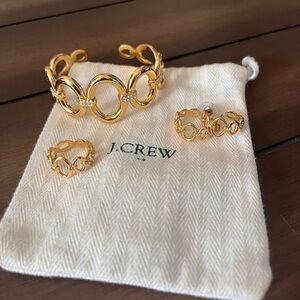 J Crew Set Bracelet Earrings Ring Gold Open Oval